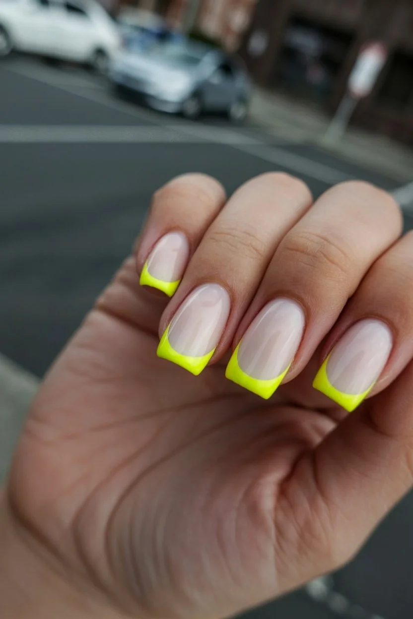 Summer French nails ideas 2026 Electric Yellow French Tips For Bright City Days