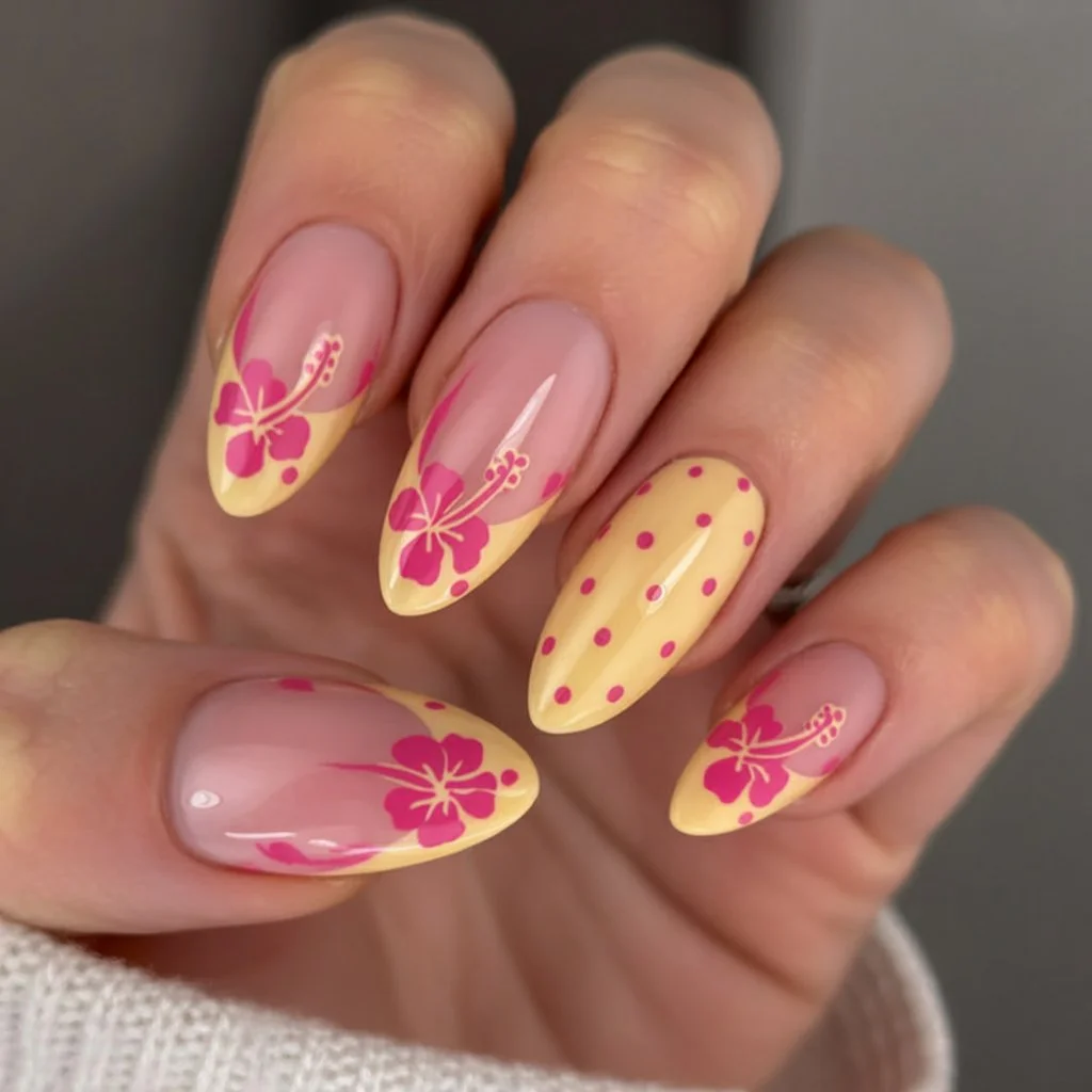 Summer French nails ideas 2026 Tropical Hibiscus French Nails For Endless Summer Mood