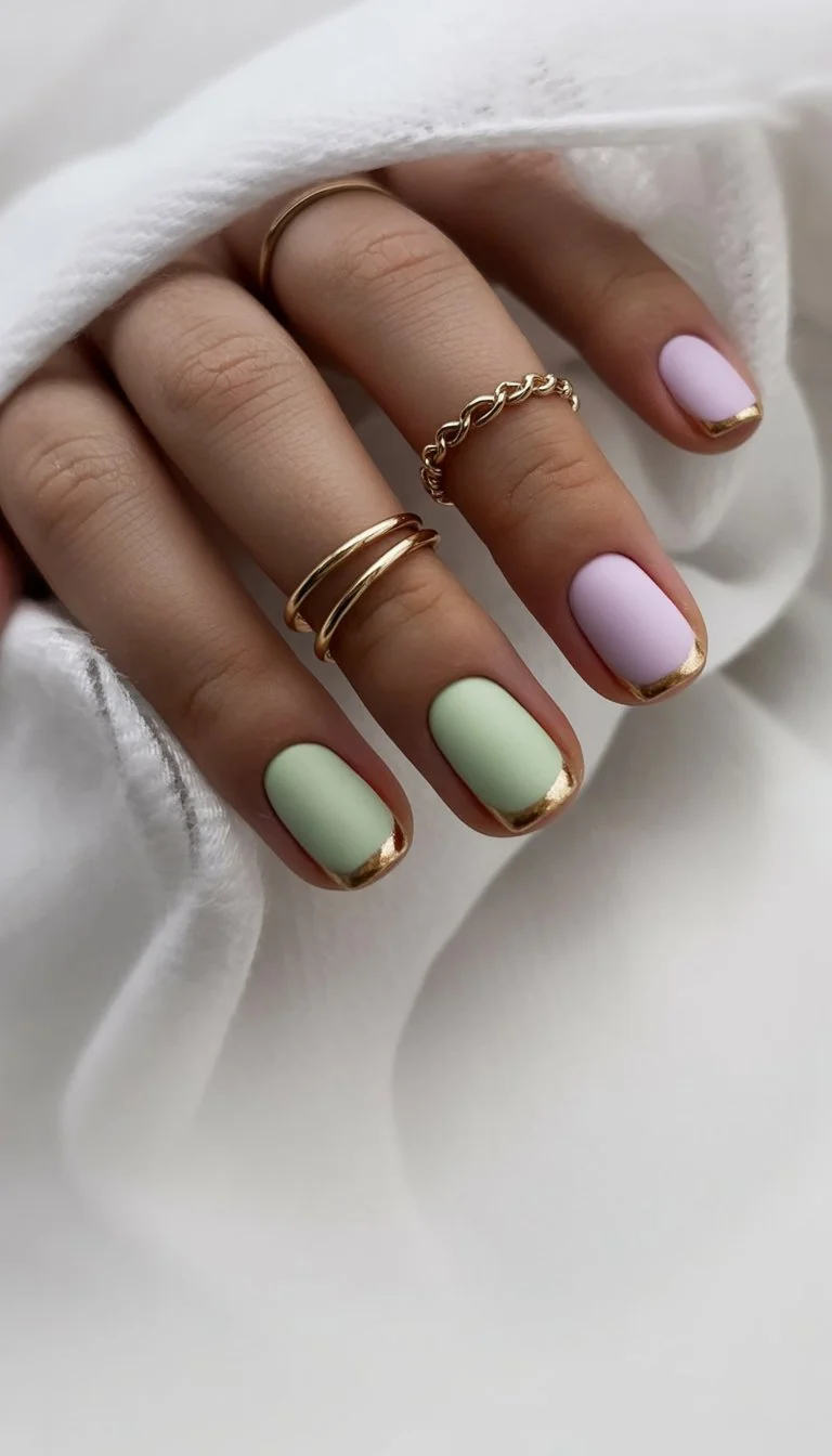 Summer French nails ideas 2026 Pastel Gold French Nails With Minimal Luxury Style