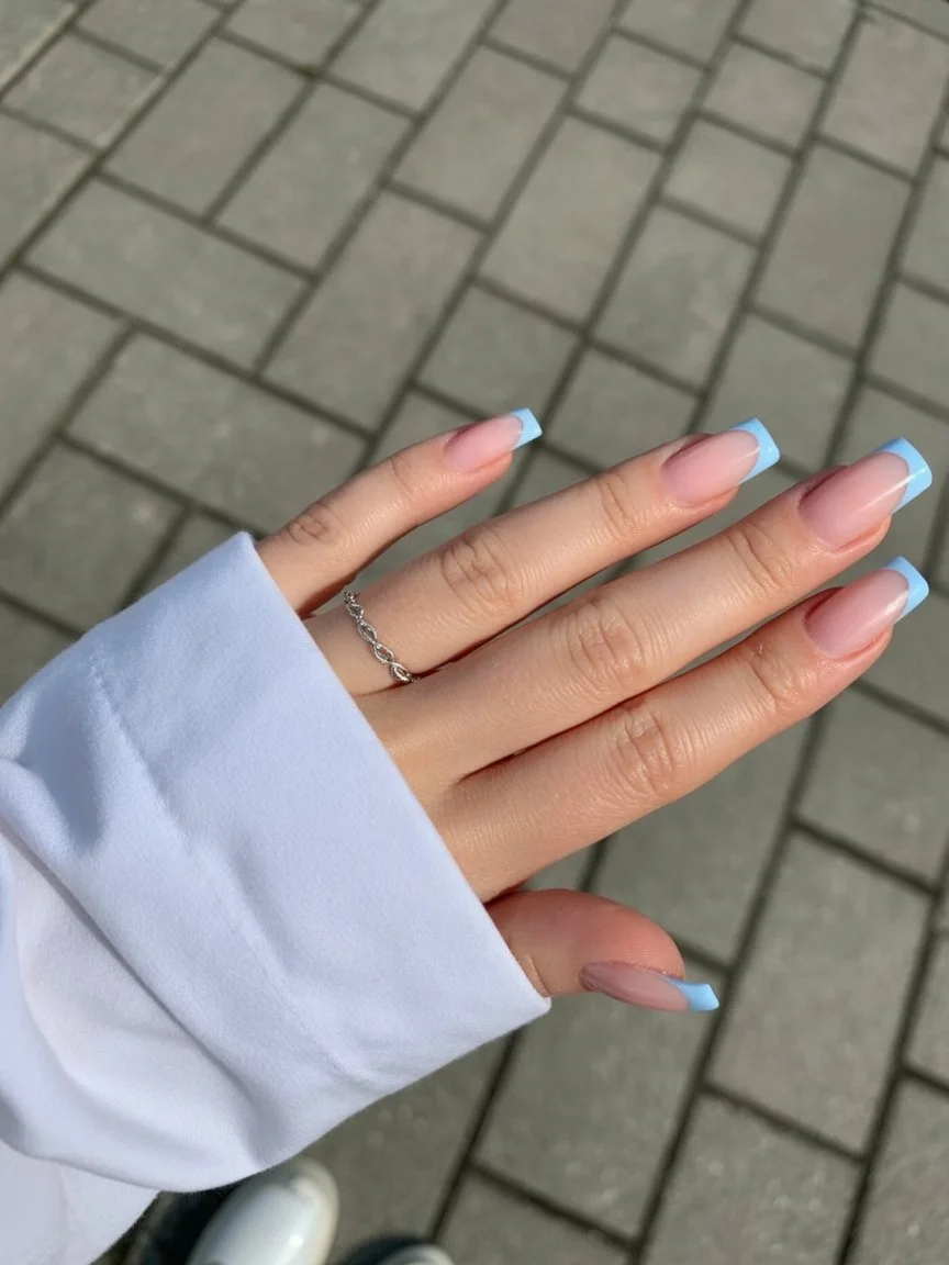 Summer French nails ideas 2026 Baby Blue French Tips For Cloudless Summer Days