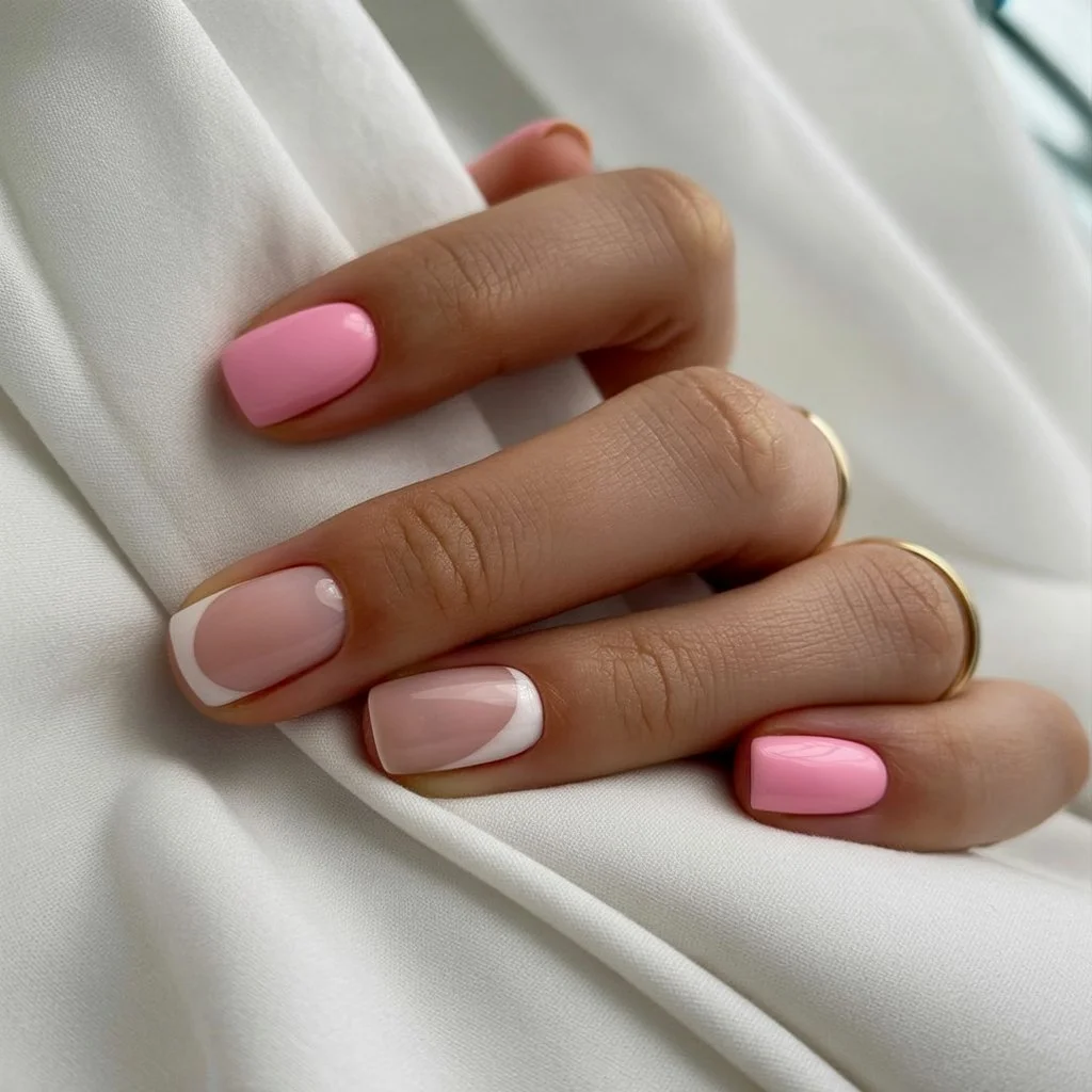 Summer French nails ideas 2026 Pink French Mix Nails With Sweet Summer Charm
