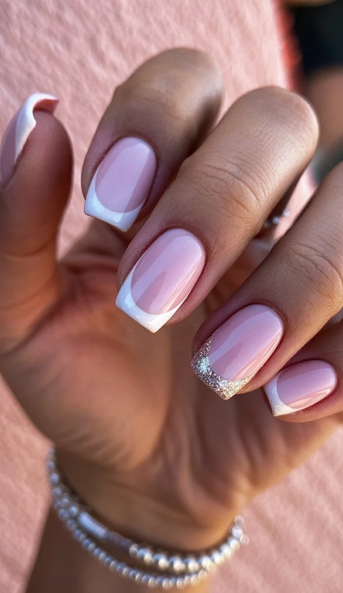 Summer French nails ideas 2026 Classic French Nails With A Tiny Sparkle Upgrade