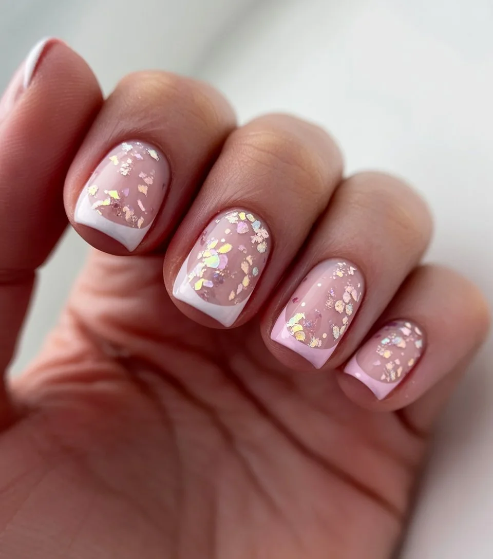 Summer French nails ideas 2026 Soft Glitter French Details That Feel Like Summer Light