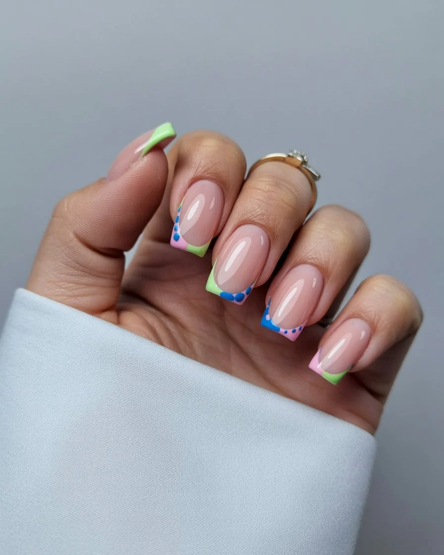 Summer French nails ideas 2026 Playful Candy French Tips With Color Pop Details