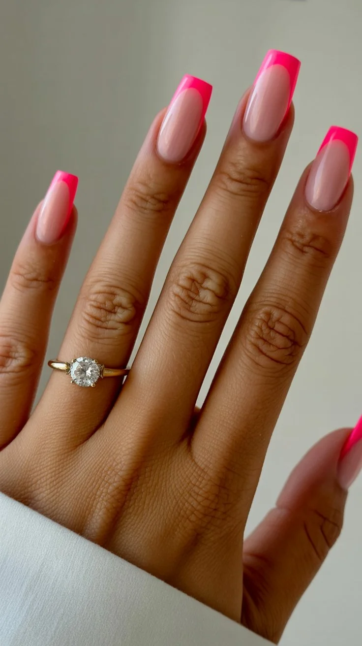Summer French nails ideas 2026 Hot Pink French Tips For Main Character Summer Days