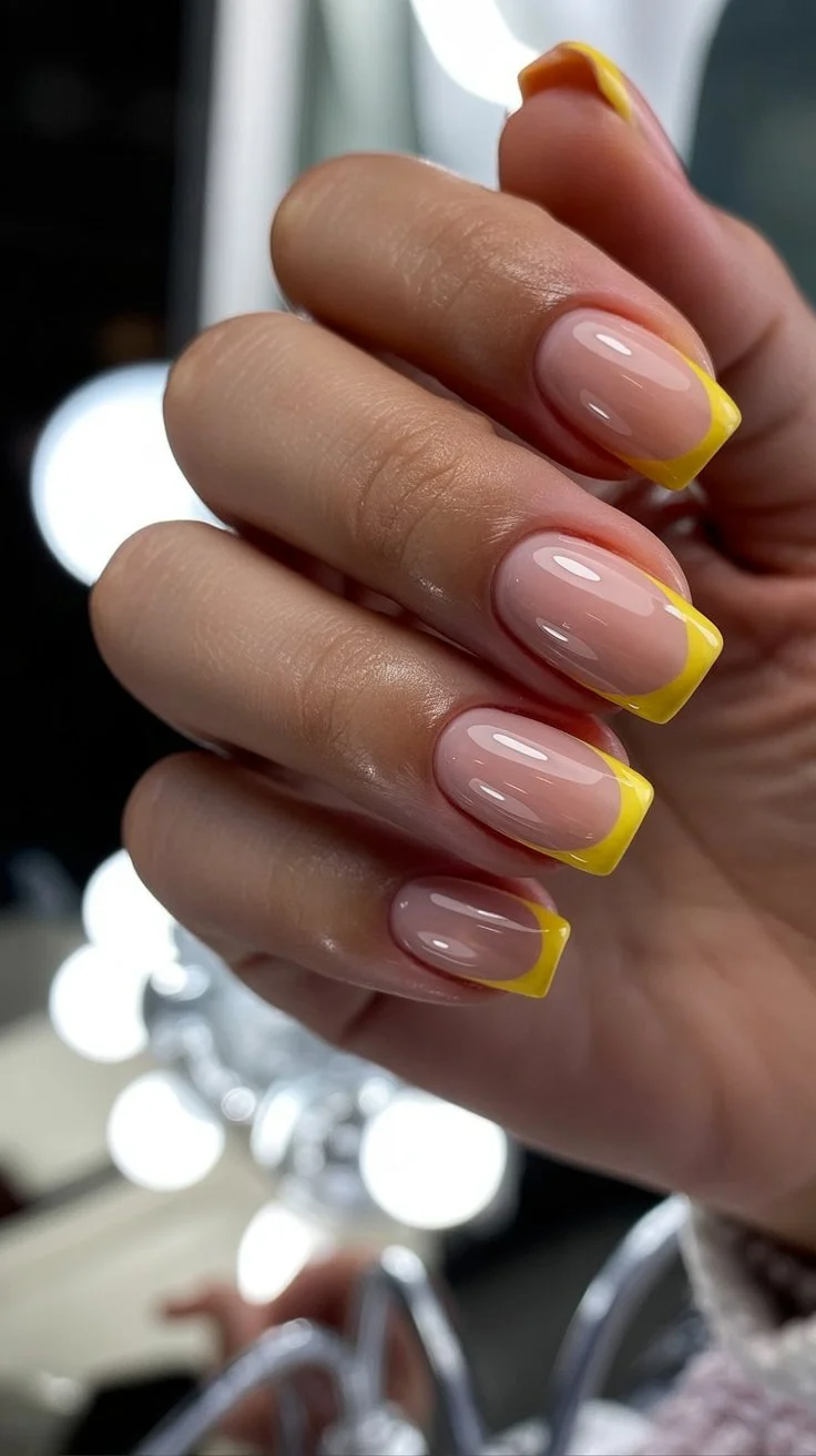 summer french tip nails 2026 Sunshine Yellow French Tips For Bright Summer Energy