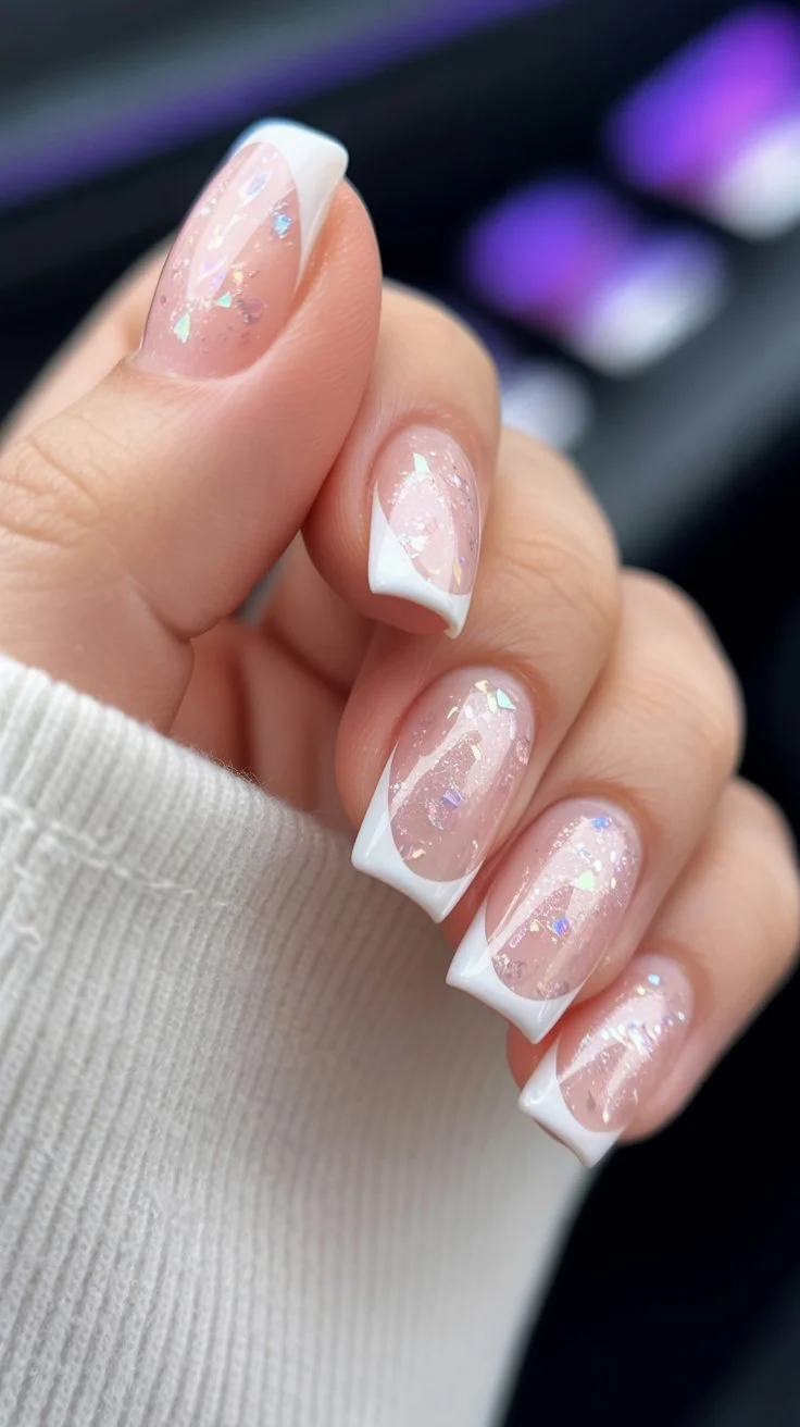 summer french tip nails 2026 Milky White French Tips With Summer Sparkle