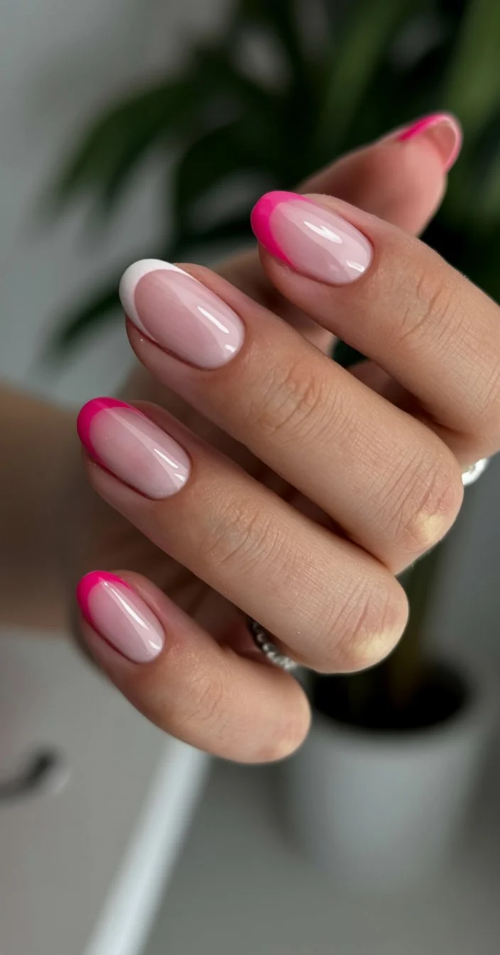 summer french tip nails 2026 Pink And White French Tips With Sweet Minimal Contrast