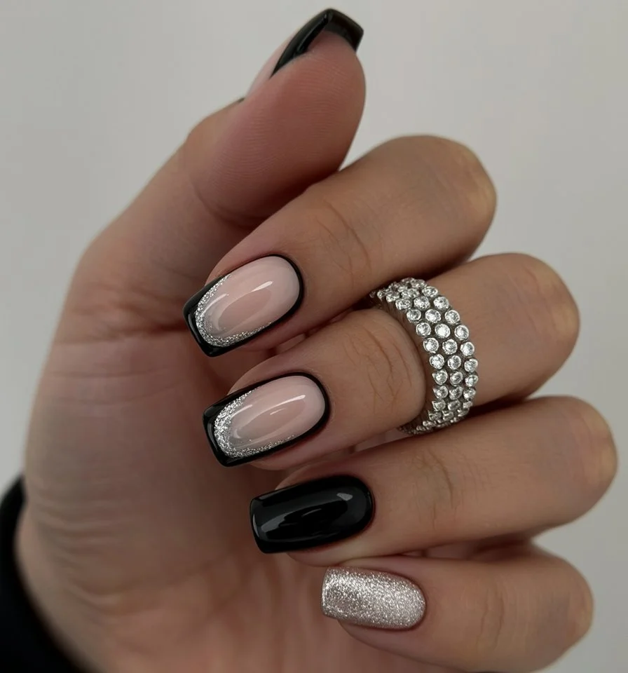 summer french tip nails 2026 Black French Tips With Midnight Summer Glam