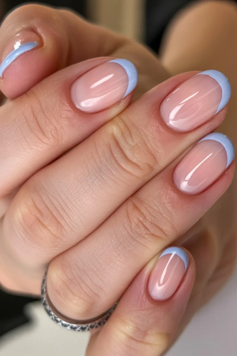 summer french tip nails 2026 Soft Baby Blue French Tips For Calm Summer Days