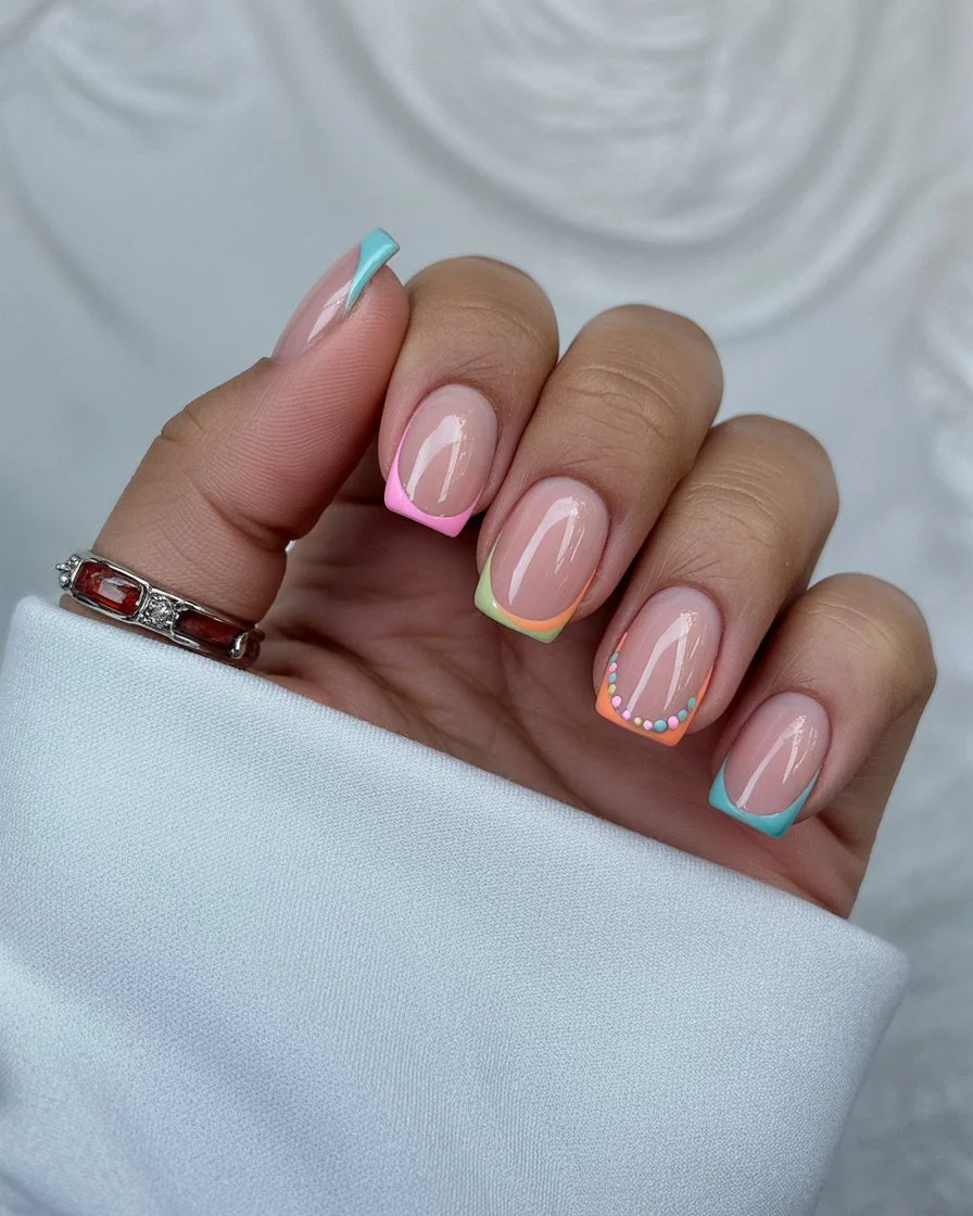 summer french tip nails 2026 Pastel Rainbow French Tips With Playful Details