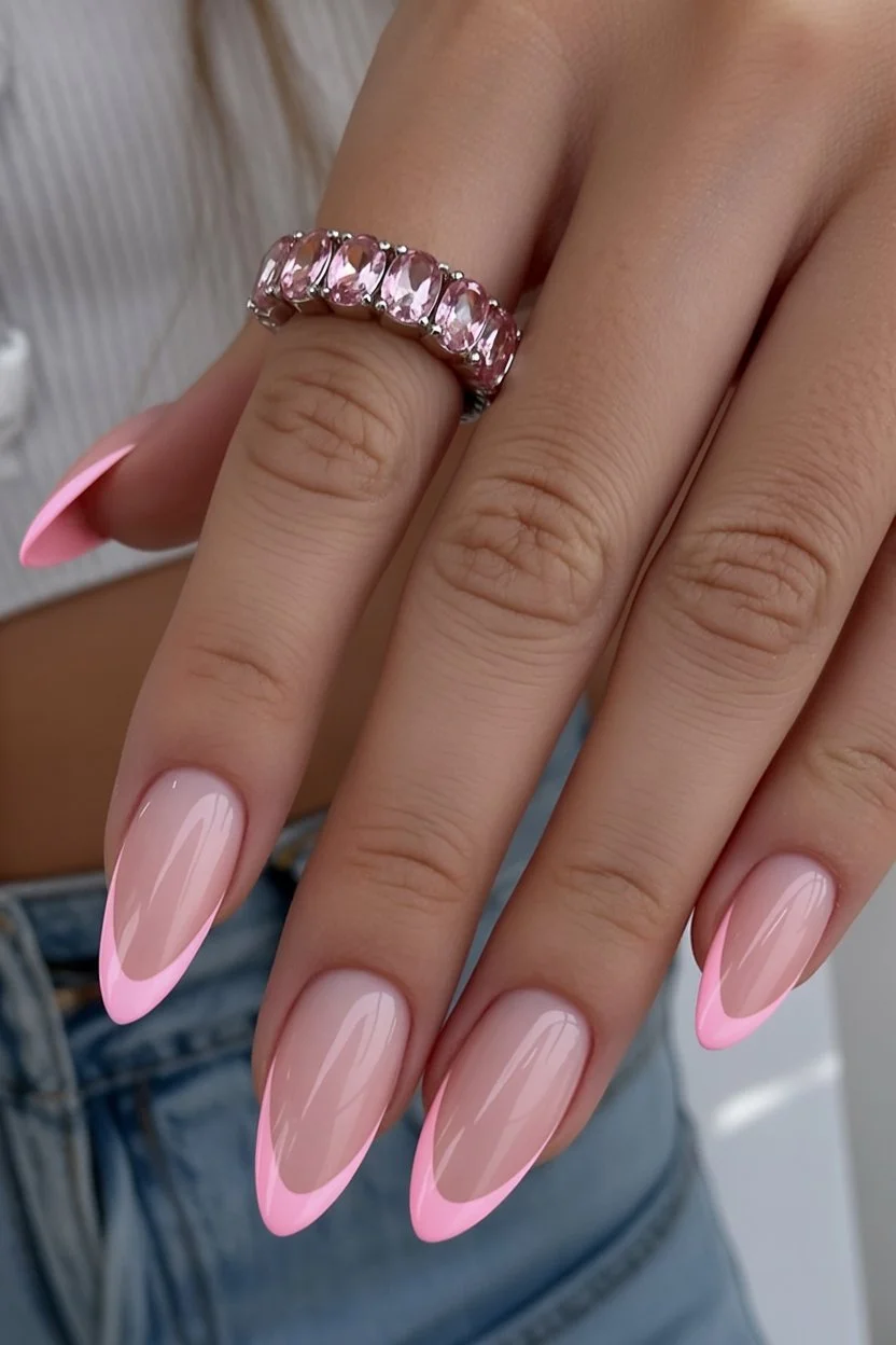 summer french tip nails 2026 Soft Pink Almond French Nails For Elegant Summer Looks