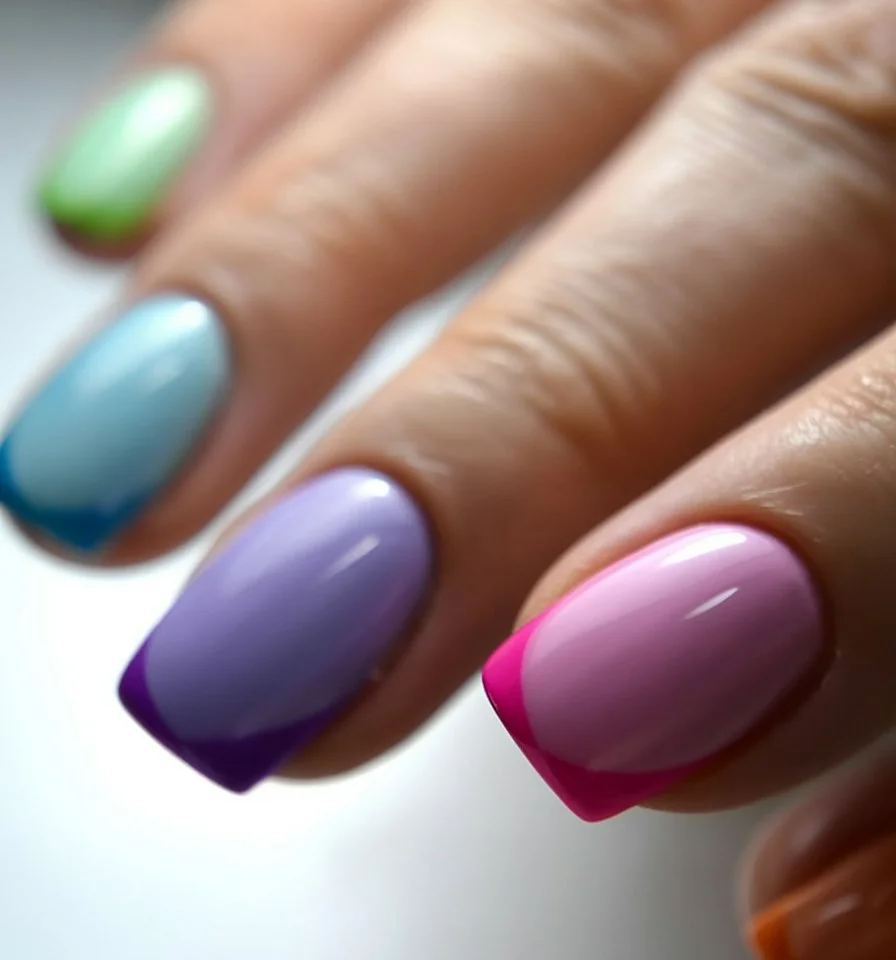 summer french tip nails 2026 Rainbow French Tips With Playful Color Blocking