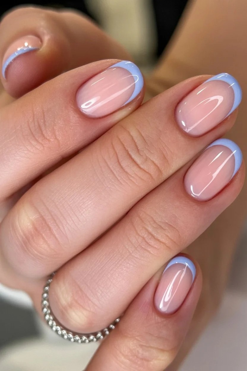 summer french tip nails 2026 Baby Blue French Tips For Soft Summer Minimalism