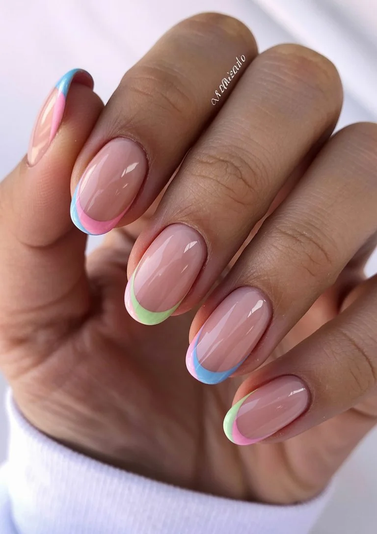 summer french tip nails 2026 Pastel Rainbow Waves That Feel Like Summer Candy