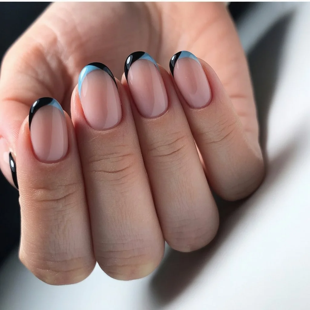 summer french tip nails 2026 Blue And Black French Tips For Minimalist Summer Nights