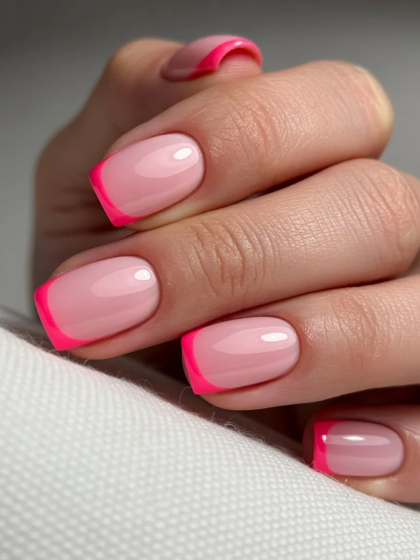 summer french tip nails 2026 Neon Pink French Tips That Feel Like Peak July Energy