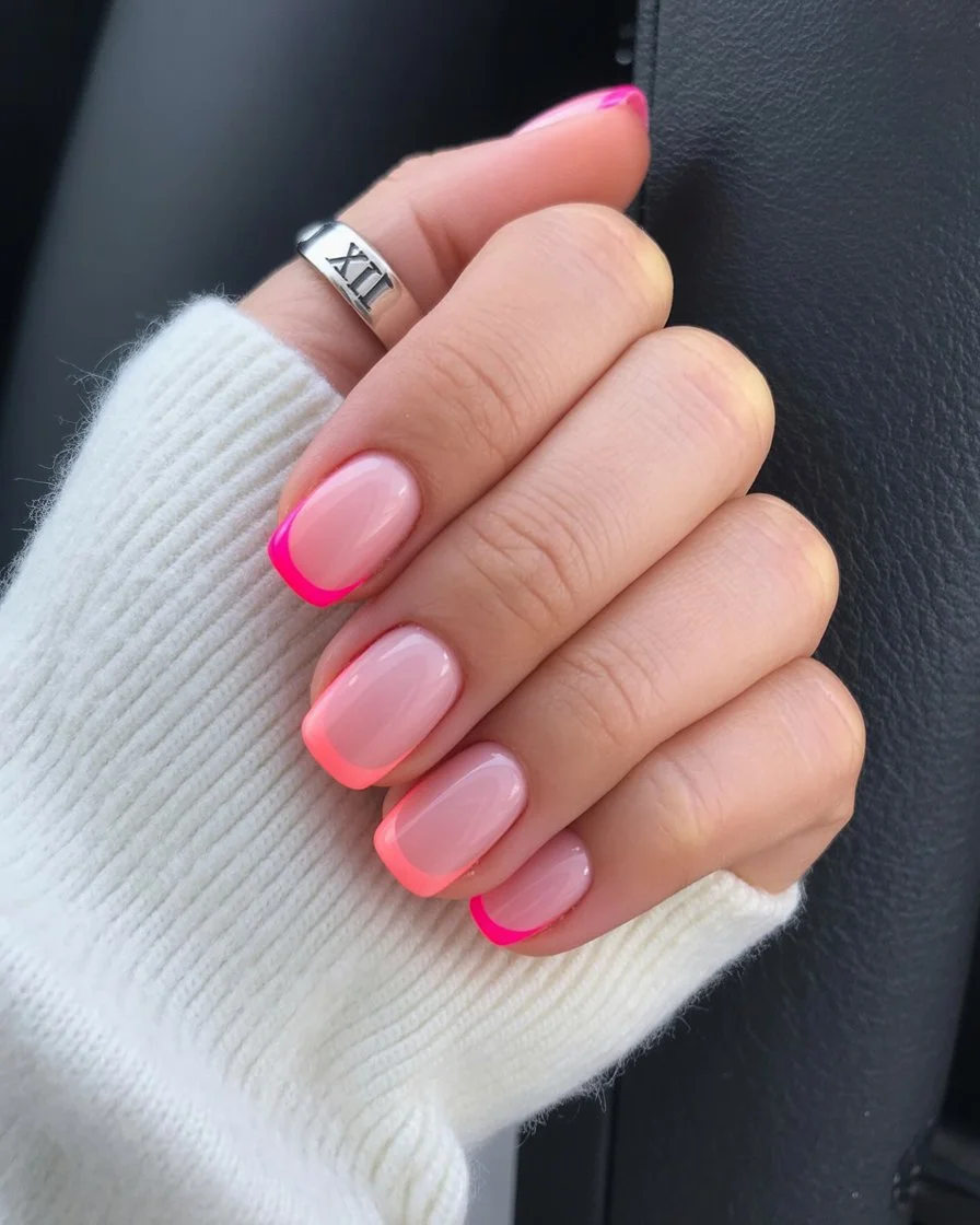 summer french tip nails 2026 Mix And Match Pink French Tips For Playful Summer Mood
