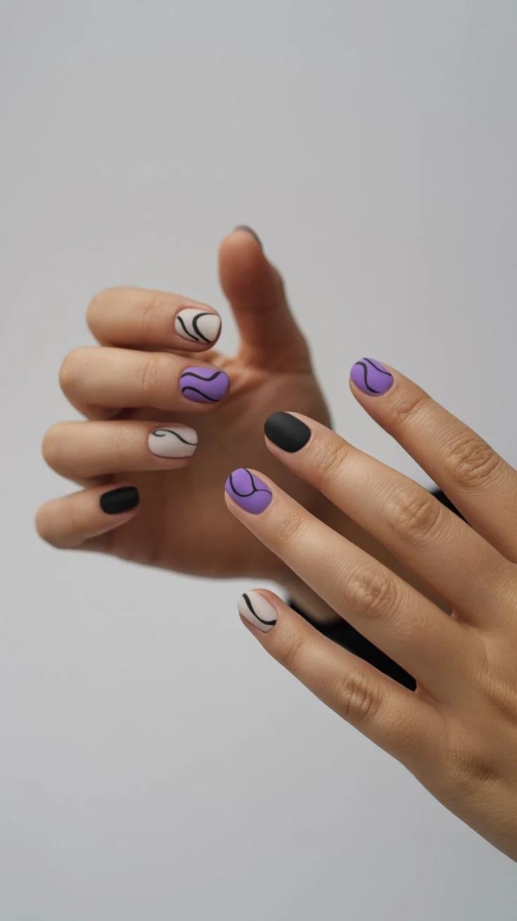 summer gel nails 2026 Modern Graphic Art With Lavender Energy