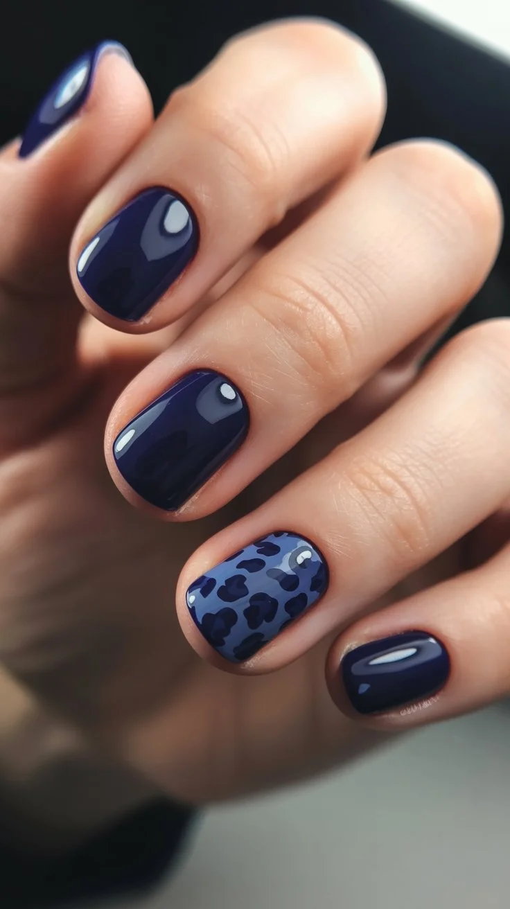 summer gel nails 2026 Midnight Blue Leopard With Cool Girl Energy