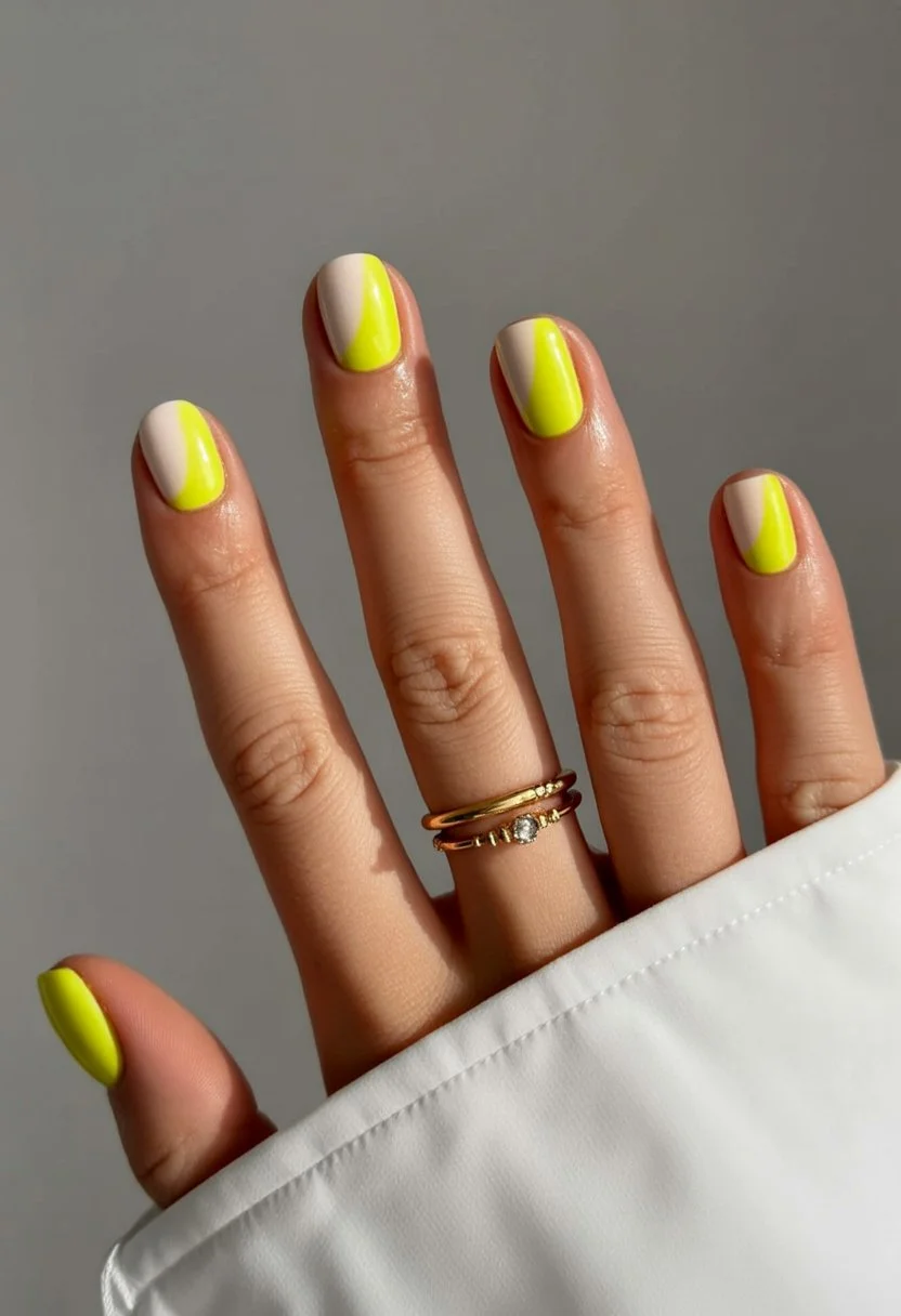 summer gel nails 2026 Neon Lemon Tips For Sunshine Lovers