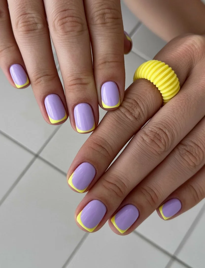 summer gel nails 2026 Lavender French Lines With Retro Charm