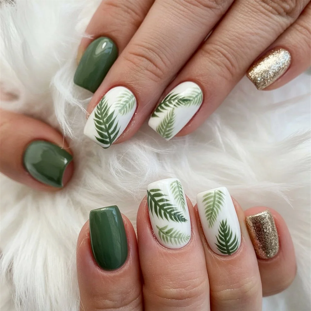 summer gel nails 2026 Tropical Green Escape With Palm Details