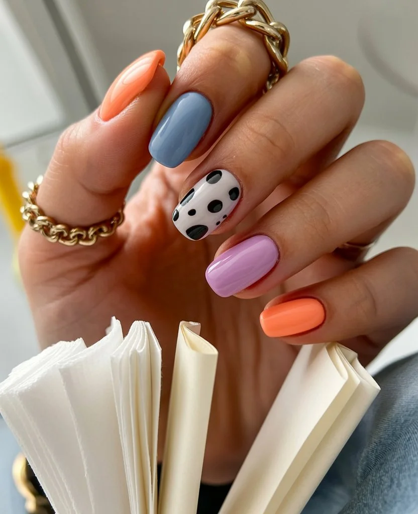 summer gel nails 2026 Playful Pastel Mix With Modern Pop Details
