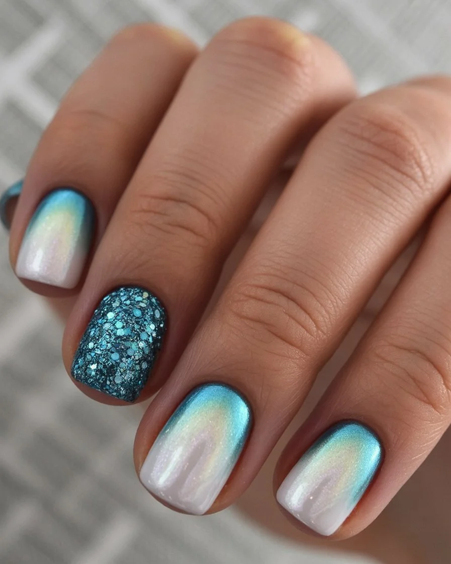 summer gel nails 2026 Ocean Pearl Glow With Mermaid Sparkle