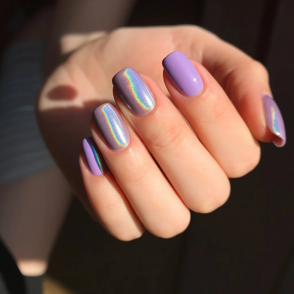 summer gel nails short simple 2026 Lavender Chrome Nails With A Futuristic Summer Glow