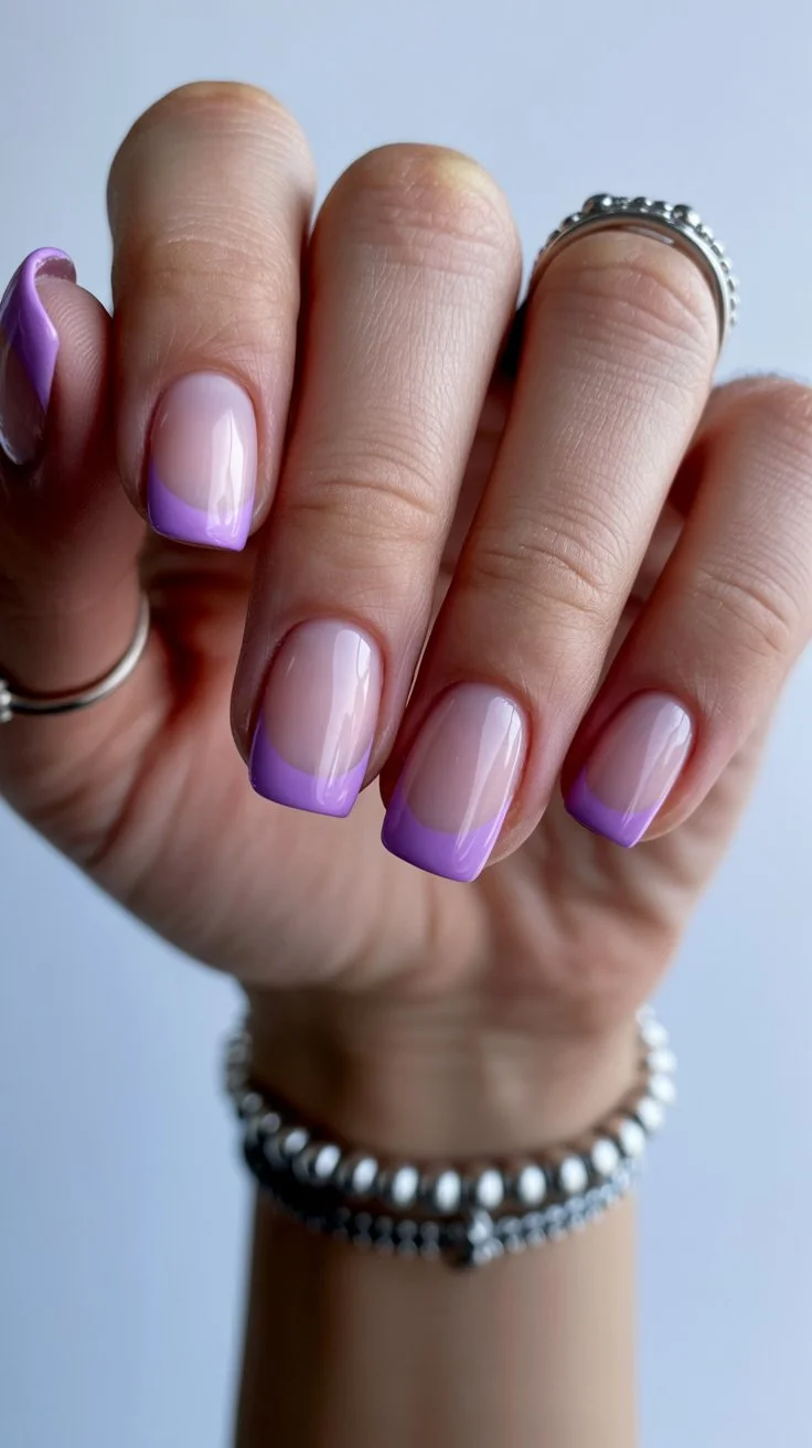 summer gel nails short simple 2026 Lavender French Tips With A Soft Modern Finish