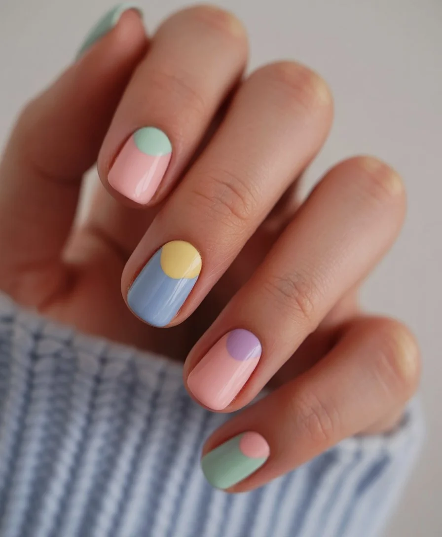 summer gel nails short simple 2026 Pastel Color Block Nails That Feel Fresh And Happy