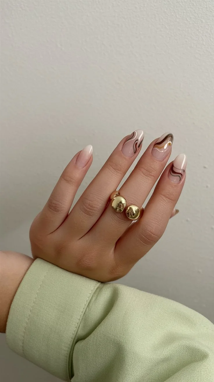 summer gel nails short simple 2026 Abstract Nude Swirls For Elevated Everyday Style