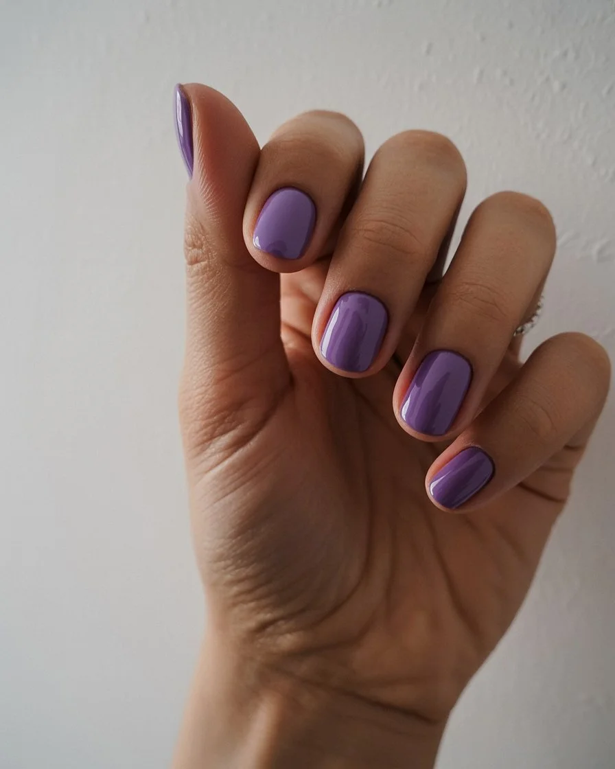 summer gel nails short simple 2026 Glossy Violet Nails For Simple Color Lovers