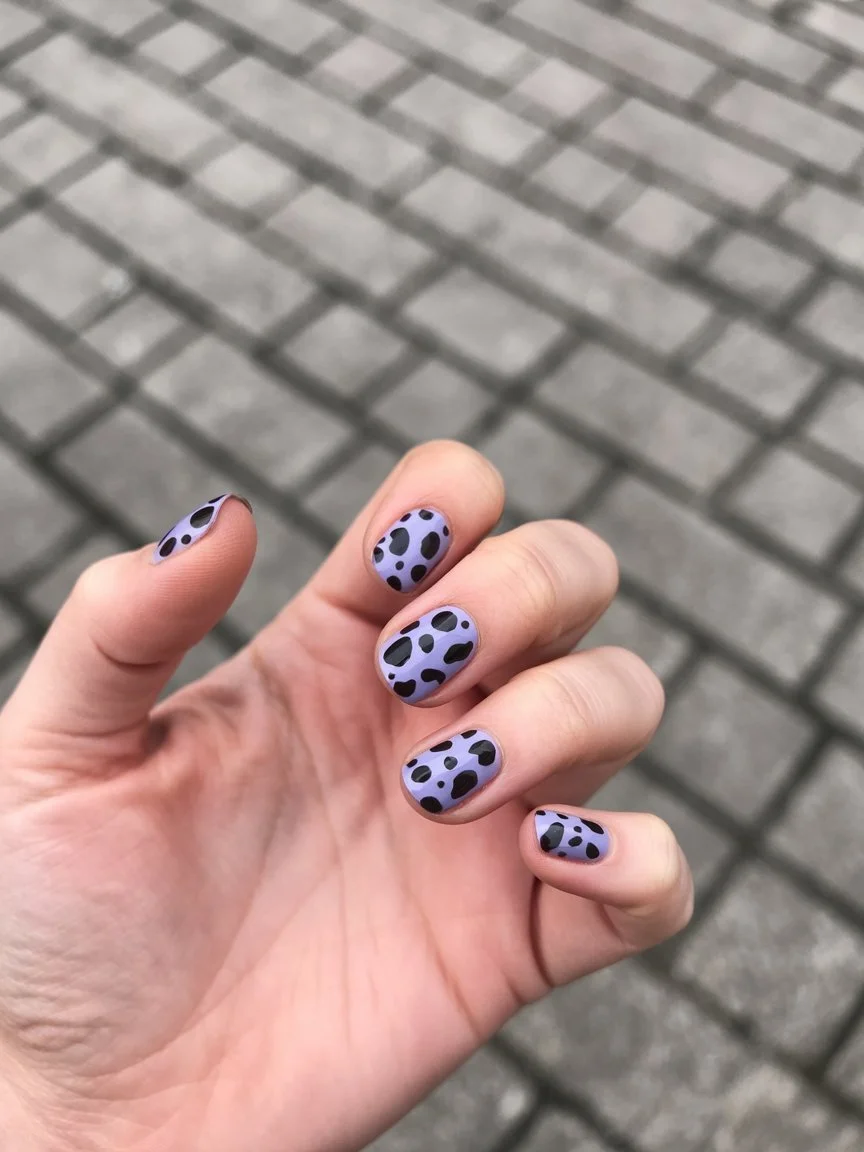 summer manicure color ideas 2026 Lavender Animal Print With A Cool Girl Twist