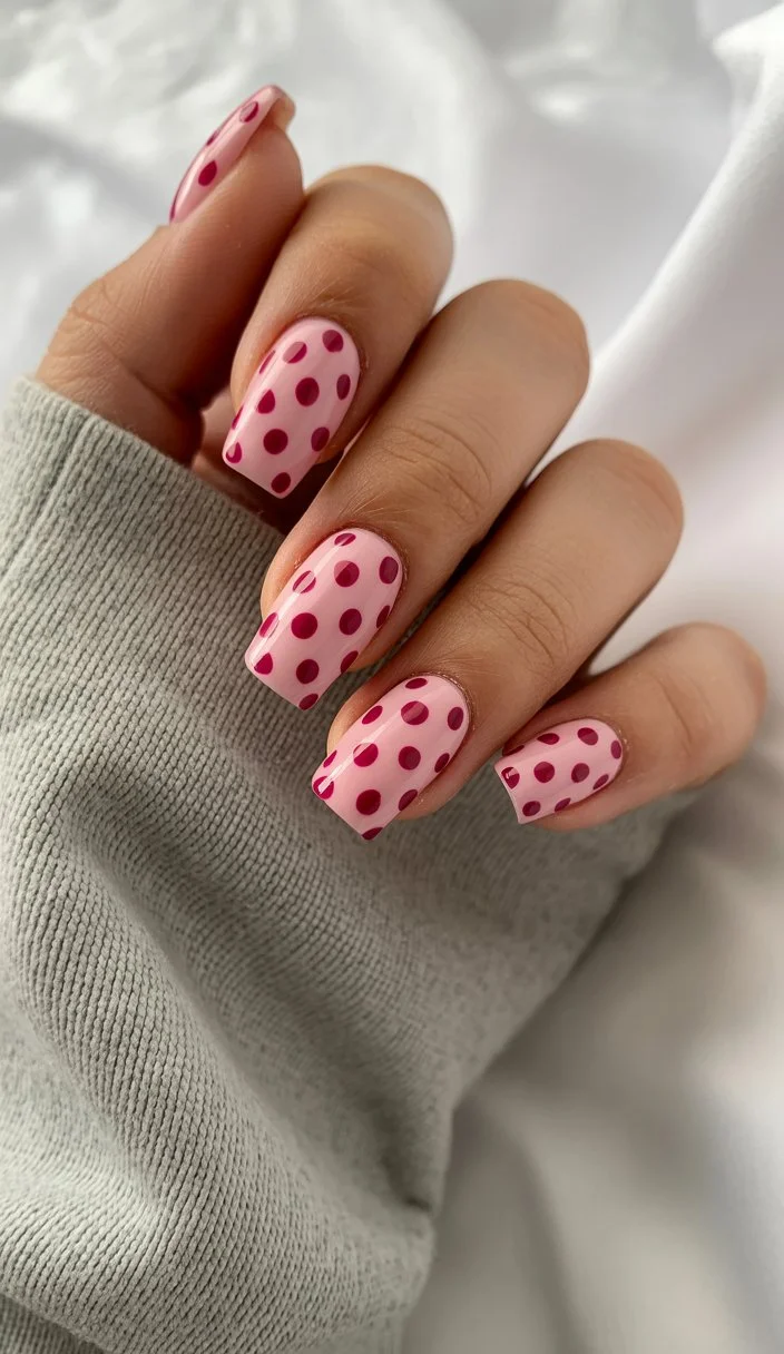 summer manicure color ideas 2026 Pink Polka Dots That Feel Straight Out Of Summer Nostalgia