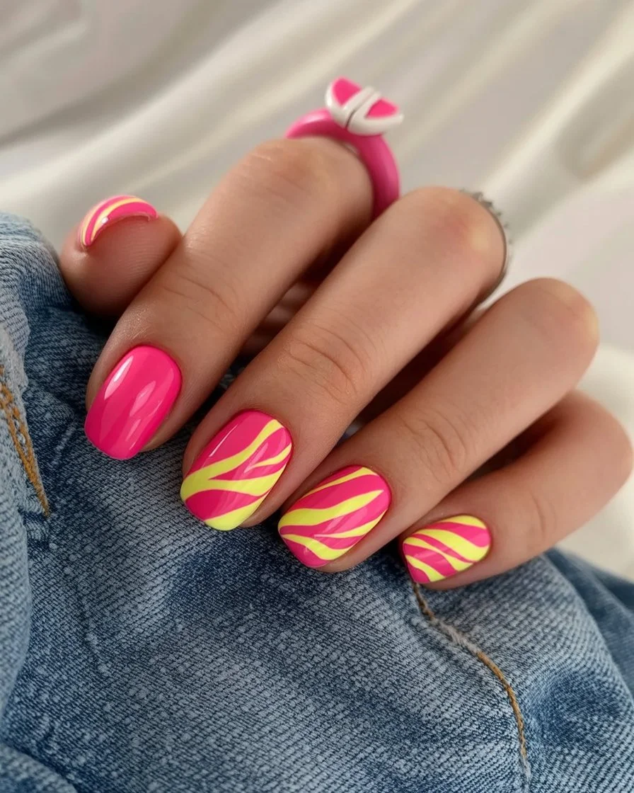 summer manicure color ideas 2026 Neon Pink Waves For Loud Summer Energy