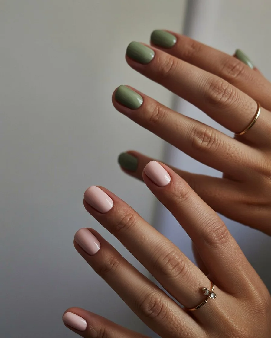 summer manicure color ideas 2026 Olive And Blush Shades For Quiet Summer Days