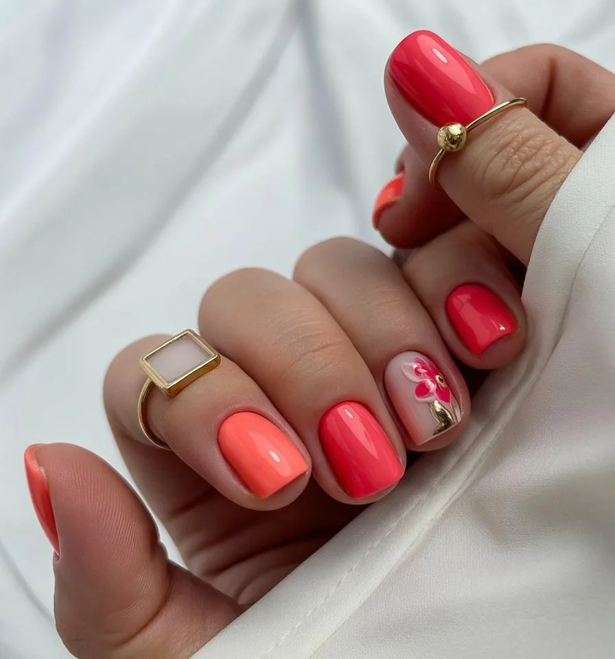 summer manicure color ideas 2026 Juicy Coral Pink For The Main Character Summer Mood