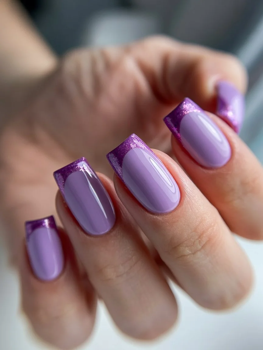 summer manicure color ideas 2026 Glitter French Tips With Lavender Energy