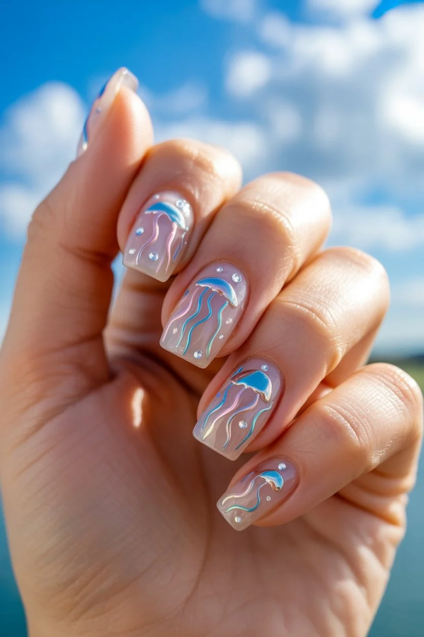 summer nail art 2026 Dreamy Jellyfish Waves for Soft Ocean Energy