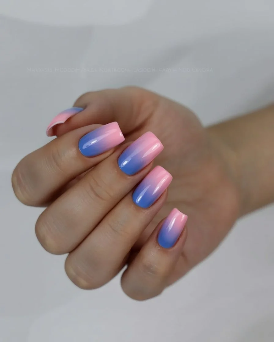 summer nail art 2026 Pink and Blue Sorbet Ombre Nails for Playful Color Lovers