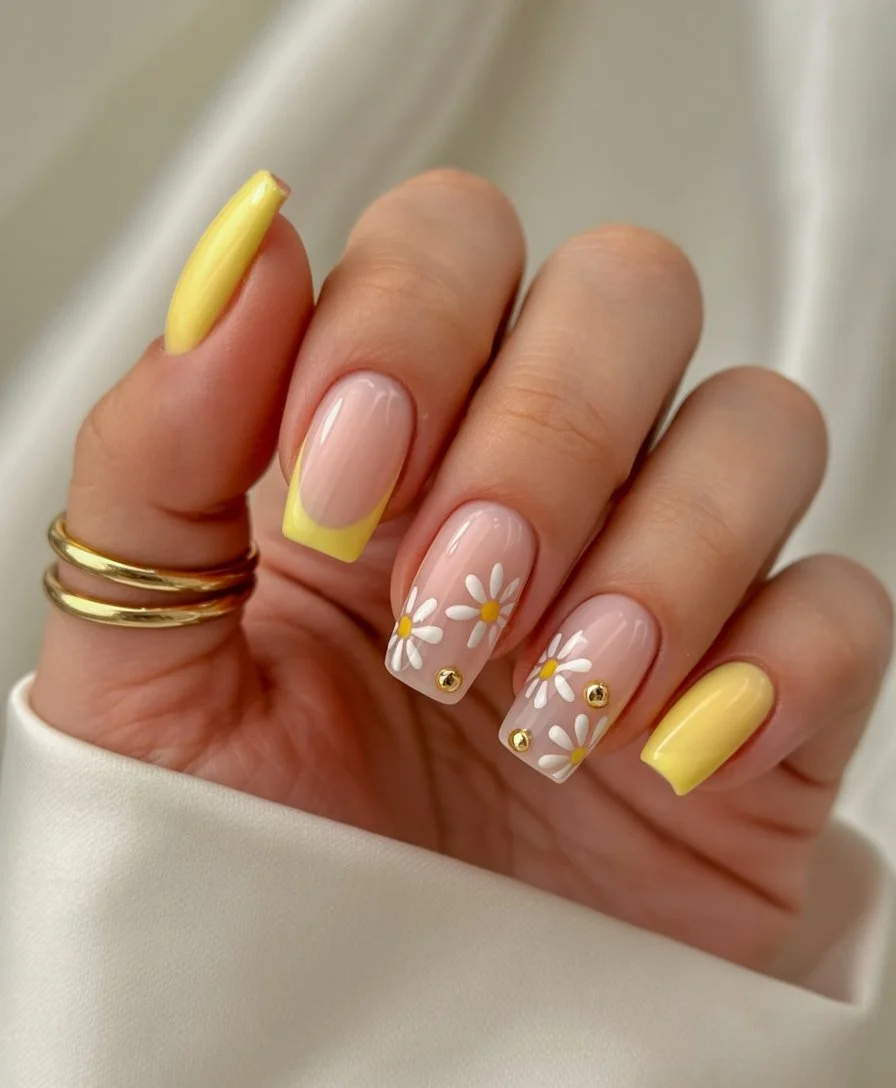 summer nail art 2026 Daisy Butter Yellow Nails with Sunshine Energy