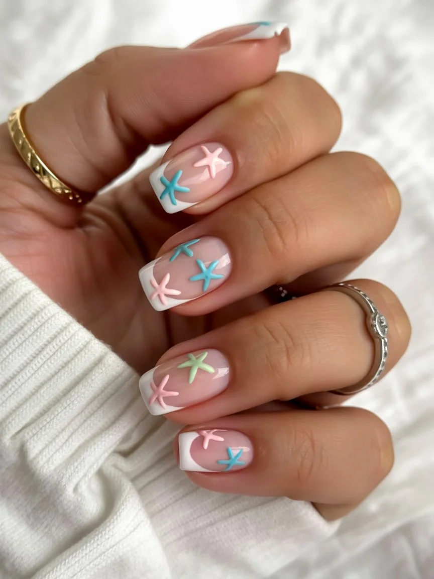 summer nail art 2026 Pastel Starfish French Tips with Coastal Charm