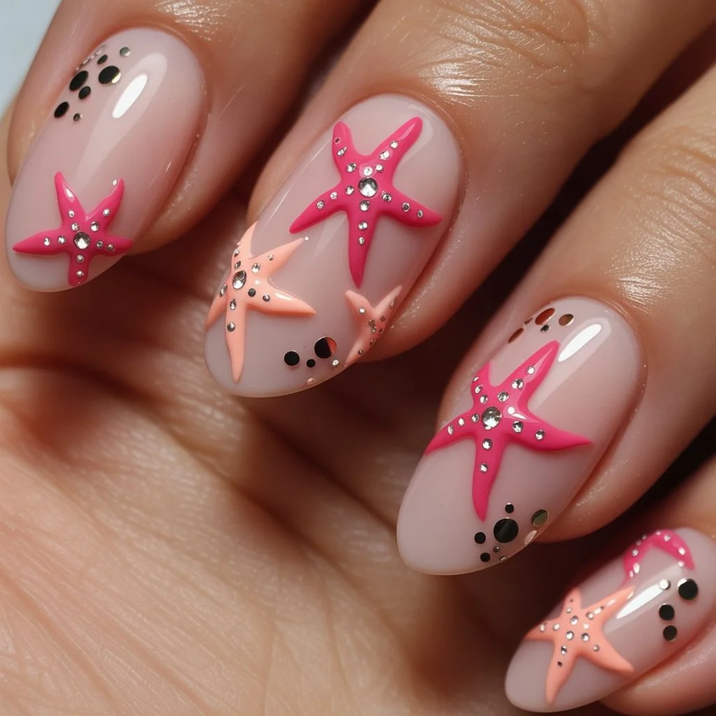 Summer nail art ideas 2026 Seaside Starfish Dreams With Soft Pink Summer Energy