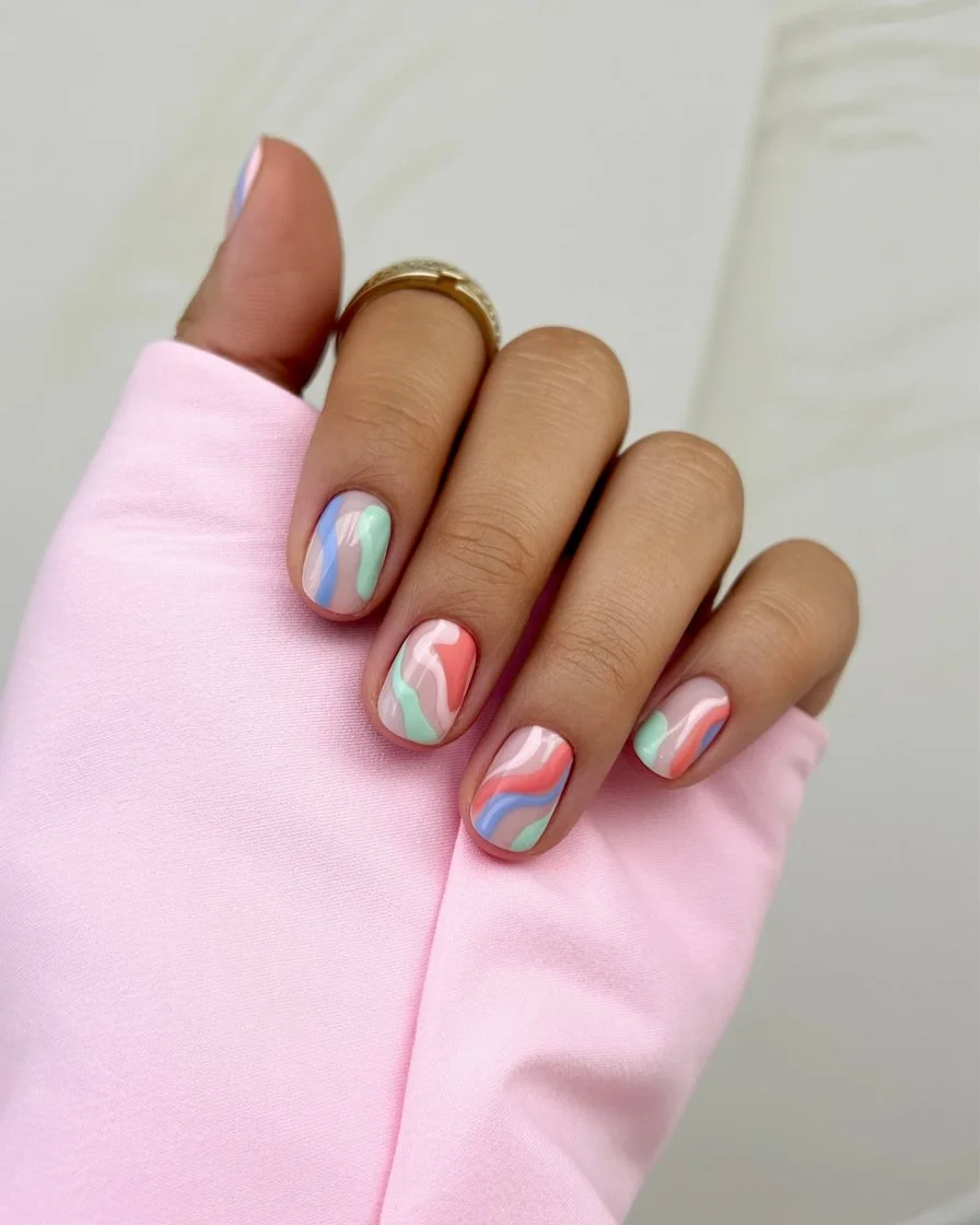 Summer nail art ideas 2026 Pastel Swirls That Feel Like Summer Gelato Colors