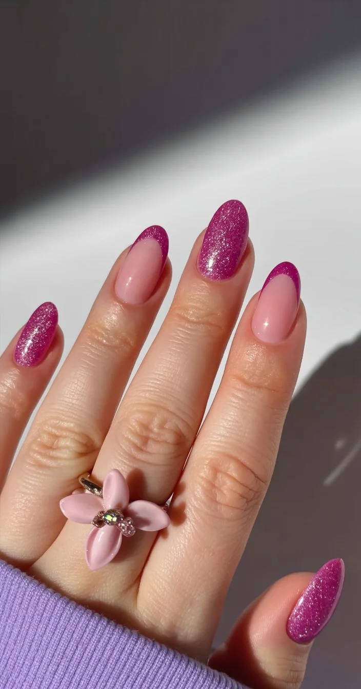 Summer nail art ideas 2026 Sparkly Pink French Tips For Main Character Summer Days
