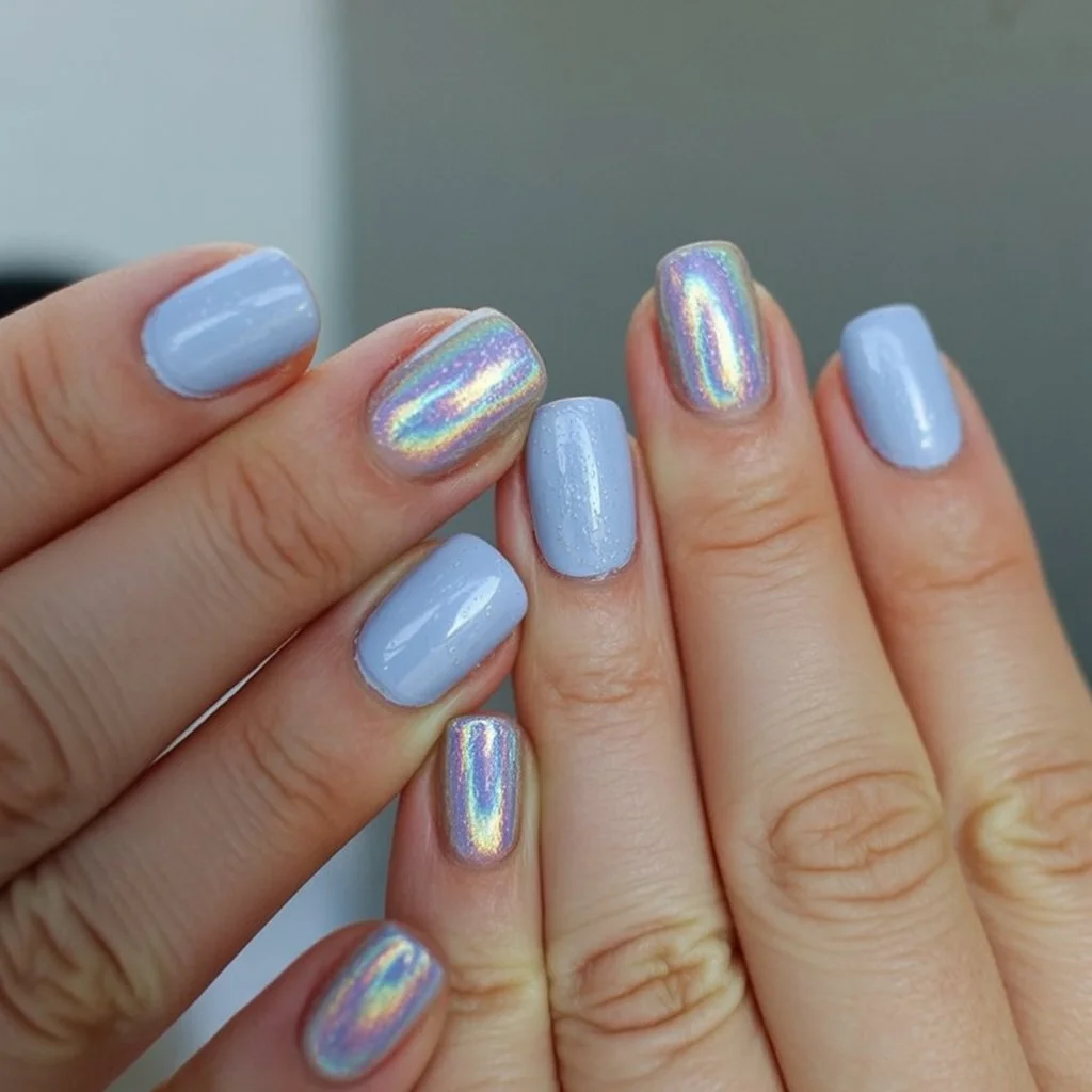 Summer nail art ideas 2026 Dreamy Holographic Blue Nails For Future Summer Vibes