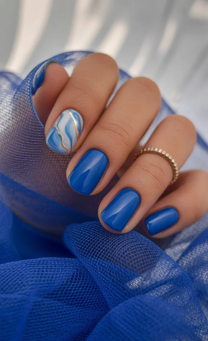 Summer nail art ideas 2026 Ocean Wave Blue Nails For Late Summer Escapes