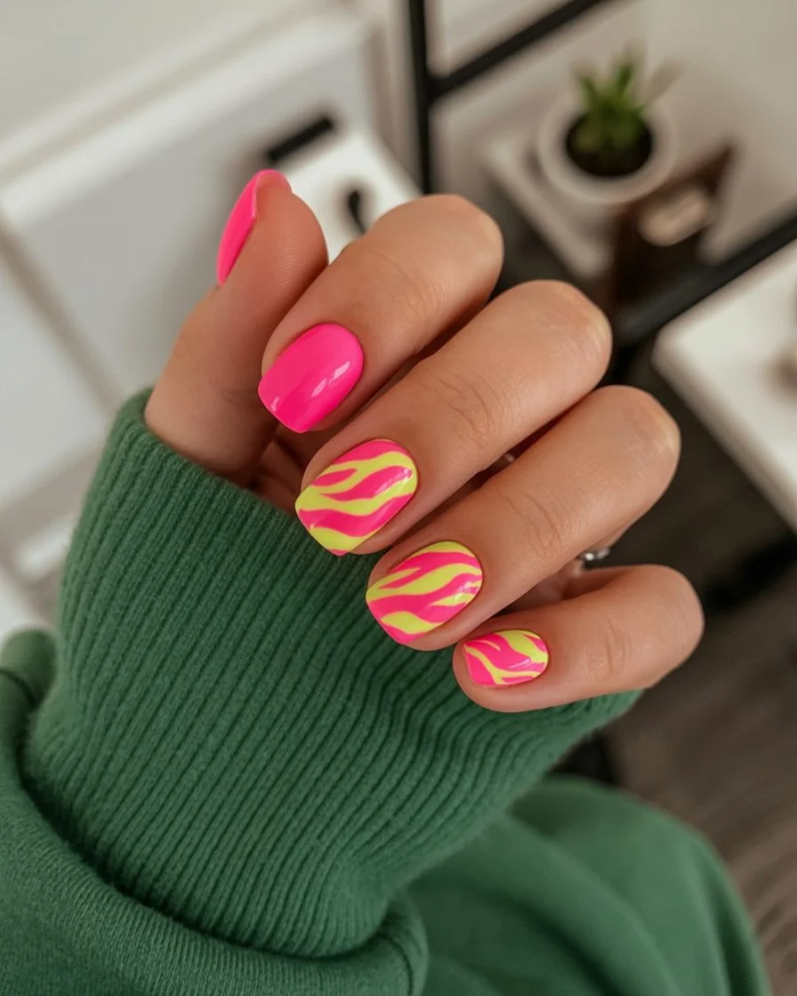 Summer nail art ideas 2026 Neon Pink Waves That Feel Like Summer Playlists